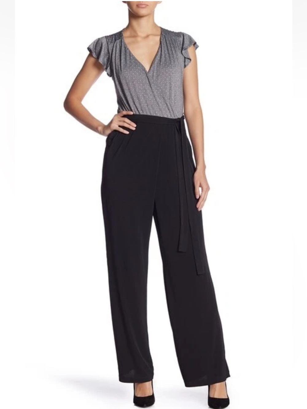 NEW ECI Metallic Belted Wide Leg Jumpsuit Size XS